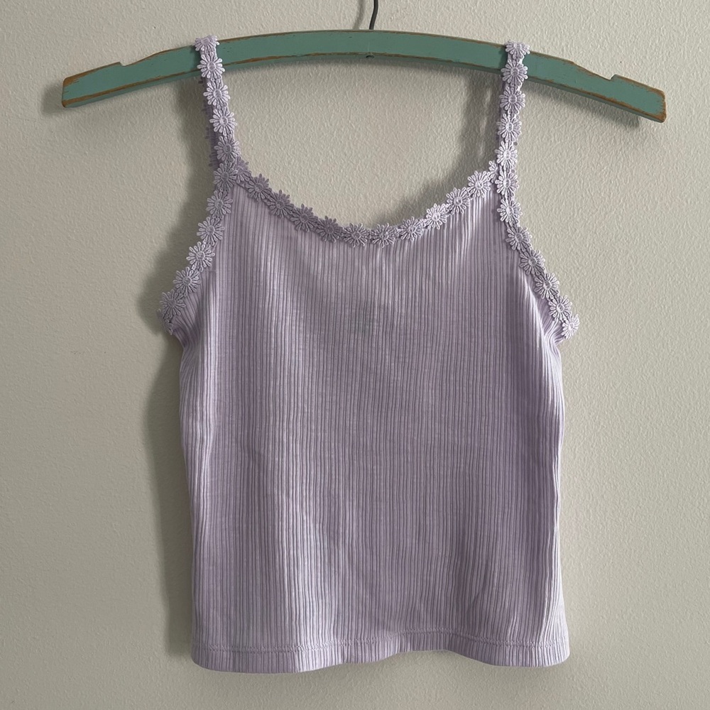 Old Navy Daisy Trim Tank Top Lilac Purple Ribbed M(8) Girly 90s Summer Pastel
